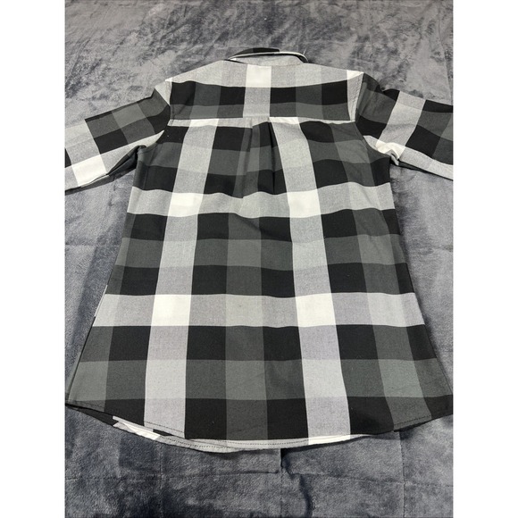 Dixxon Flannel Shirt Womens Size S Black Gray Plaid Finish‎ Line Button Up - Picture 9 of 10